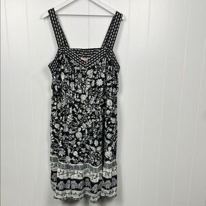 Knox Rose Womens Midi Sundress 1X Black White Floral Print Button Down Pockets
